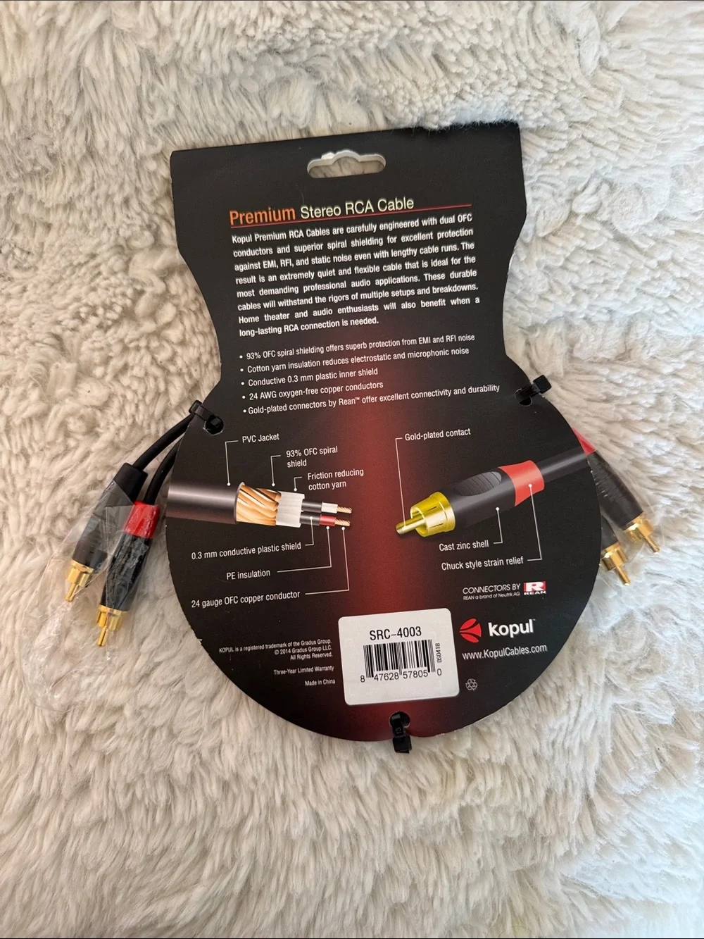 Kopul Premium RCA Cable - Black with Red Accents (3 ft)